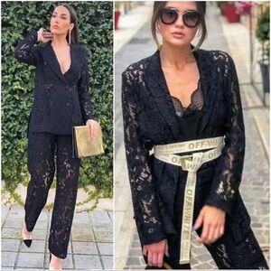 ZARA Double Breasted Black Lace Blazer Jacket